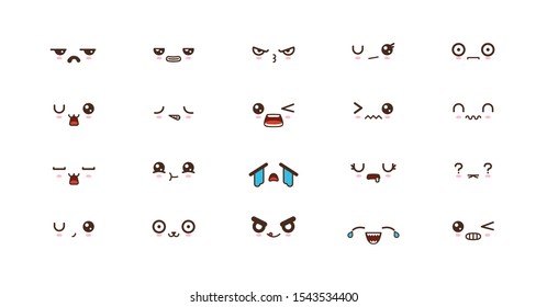 Kawaii icons faces expressions cute smile emoticons. Japanese emoji