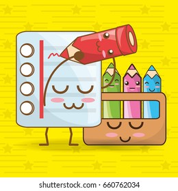 kawaii icons school tools to study education