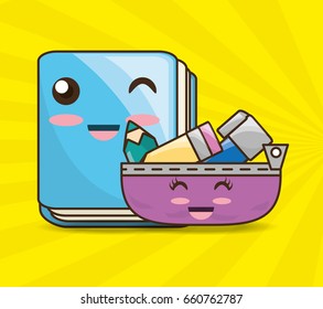 kawaii icons school tools to study education