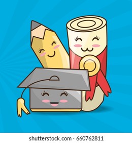 kawaii icons school tools to study education