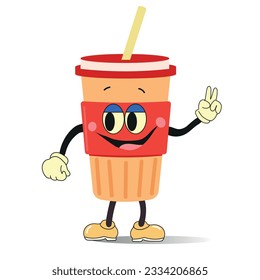 Kawaii illustration of coffee paper cup. Flat design. Cute coffee paper cup. Vector flat cartoon character illustration icon design.Isolated on white background. Coffee to go, take away concept