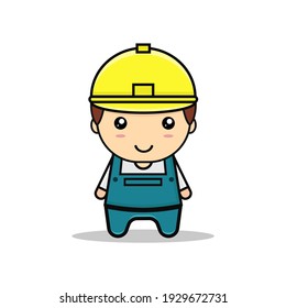 Kawaii illustration construction worker vector graphics
