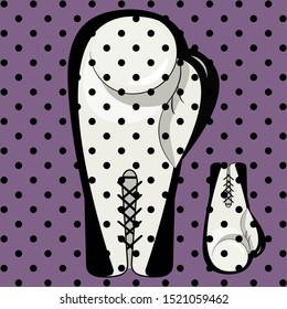 Kawaii illustration of cute, black and white boxing gloves with polka dot.