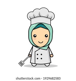 Kawaii illustration female muslim chef vector graphics