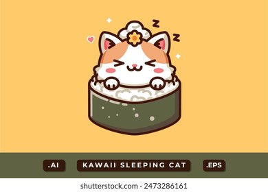 ILUSTRACIÓN DE KAWAII DE UN GATO ADORMECIDO MIRANDO HACIA FUERA SUSHI 