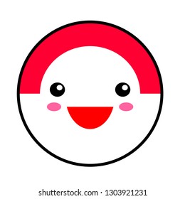 Kawaii Indonesia, Monaco flag smile. Flat style. Cute cartoon isolated fun design emoticon face. Vector art illustration for celebration holiday decoration element. Business card with template icon.