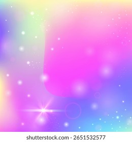 Kawaii Invitation. Pink Princess Pattern. Unicorn Hologram. Iridescent Blurred Effect. Purple Girlish Gradient. Blue Abstract Background. Fairy Backdrop. Candy Kawaii Invitation.