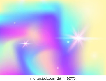 Kawaii Invitation. Purple Girl Gradient. Unicorn Pattern. Holographic Universe Invite. Pink Blurred Hologram. Lilac Magical Background. Rainbow Glitter. Stars Kawaii Invitation.