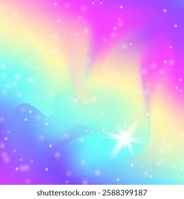 Kawaii Invitation. Purple Unicorn Hologram. Girl Background. Fairytale Colorful Invite. Pink Universe Gradient. Blue Abstract Pattern. Rainbow Texture. Stars Kawaii Invitation.
