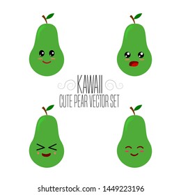 Kawaii isolated pear template. Cute illustration of an pear's friendliness. Hand made adorable background art. Vegetable wallpaper.
