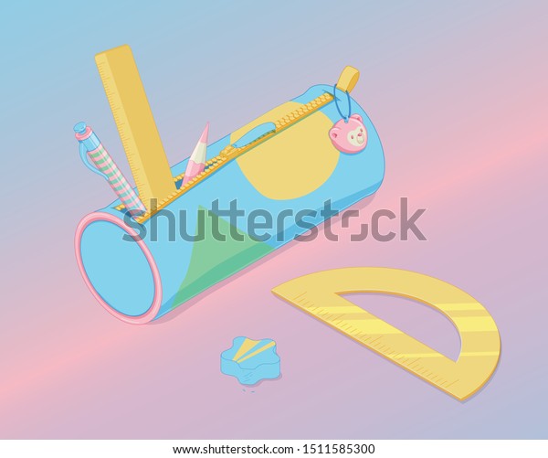 Kawaii Isometry Fun Retro Pastel School Stock Vector Royalty Free