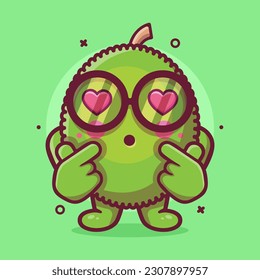 kawaii jackfruit character mascot with love sign hand gesture isolated cartoon in flat style design