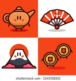 Kawaii japan stuff cartoon vector icon illustration set