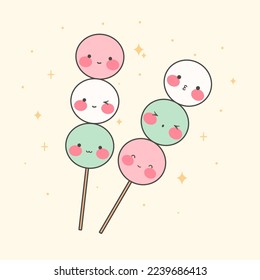 Kawaii japan tradition sanshoku dango. Sweet dango. Traditional Japanese sweets. Asian food. Stock vector illustration.