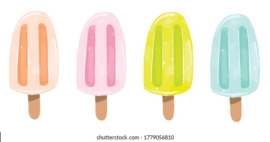 Kawaii japanese korean illustration style glossy glitter ice pops popsicles vector element isolated on a white background