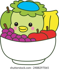
Kawaii japanese mythology Kappa sticker cute.
Cute kappa mascot ghost japanese.
Kappa in the middle of fruits.
