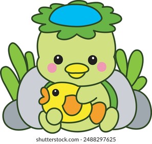 
Kawaii japanese mythology Kappa sticker cute.
Cute kappa mascot ghost japanese.
Kappa hugging a fish.