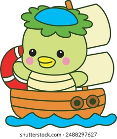 
Kawaii mitología japonesa Kappa pegatina lindo.
Lindo kappa mascota fantasma japonés.
Kappa conduciendo un barco como piratas.