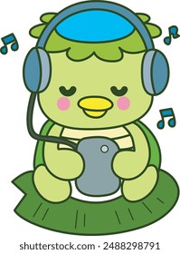 
Kawaii japanese mythology Kappa sticker cute.
Cute kappa mascot ghost japanese.
Kappa enjoy the music with headphone.
