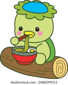 
Kawaii japanese mythology Kappa sticker cute.
Cute kappa mascot ghost japanese.
Kappa eating a noodle or ramen.