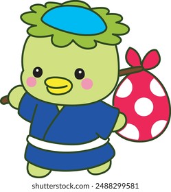 
Kawaii japanese mythology Kappa sticker cute.
Cute kappa mascot ghost japanese.
Kappa bring a buck of things with red polkadot fabric.
