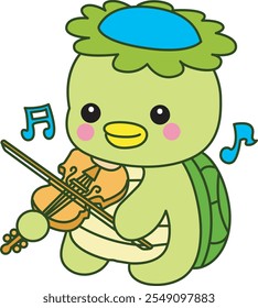 Mitologia japonesa kawaii Kappa adesivo bonito.
Fantástico mascote kappa japonês fantasma. Kappa tocando violino