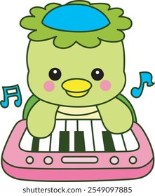 Mitologia japonesa kawaii Kappa adesivo bonito.
Fantástico mascote kappa japonês fantasma. Kappa tocando um piano