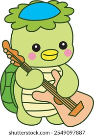 Kawaii mitología japonesa Kappa pegatina lindo.
Linda mascota kappa fantasma japonés. Kappa tocando una guitarra