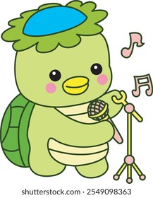 Mitologia japonesa kawaii Kappa adesivo bonito.
Fantástico mascote kappa japonês fantasma. Kappa canta uma música com microfone