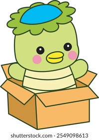 Kawaii mitología japonesa Kappa pegatina lindo.
Linda mascota kappa fantasma japonés. Kappa atascado en la caja