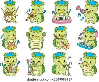 Kawaii japanese mythology Kappa sticker cute.
Cute kappa mascot ghost japanese. Kappa in the variation of music instrument