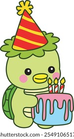 Mitologia japonesa kawaii Kappa adesivo bonito.
Fantástico mascote kappa japonês fantasma. Kappa traga um bolo de aniversário