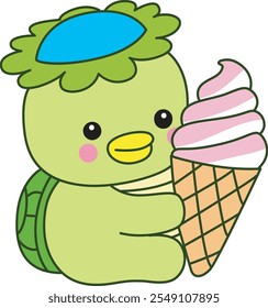 Kawaii japanese mythology Kappa sticker cute.
Cute kappa mascot ghost japanese. Kappa bring a strawberry ice cream