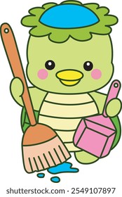 Kawaii japanese mythology Kappa sticker cute.
Cute kappa mascot ghost japanese. Kappa cleaning the floor with duster and broom