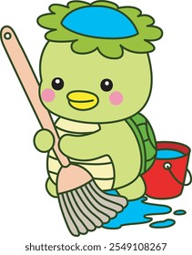 Kawaii japanese mythology Kappa sticker cute.
Cute kappa mascot ghost japanese. Kappa cleaning the floor with mop and bucket