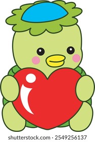 Kawaii japanese mythology Kappa sticker cute.
Cute kappa mascot ghost japanese. Kappa bring a red heart