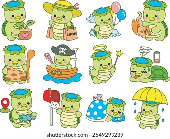 Kawaii japanese mythology Kappa sticker cute.
Cute kappa mascot ghost japanese. Kappa with variation of holiday and daily life