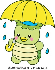 Mitologia japonesa kawaii Kappa adesivo bonito.
Fantástico mascote kappa japonês fantasma. Kappa com guarda-chuva amarelo