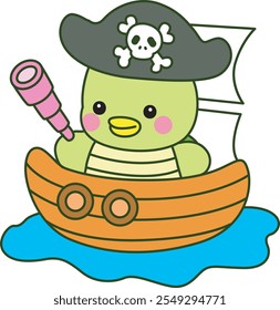 Kawaii mitología japonesa Kappa pegatina lindo.
Linda mascota kappa fantasma japonés. Kappa con disfraz de piratas