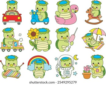 Kawaii japanese mythology Kappa sticker cute.
Cute kappa mascot ghost japanese. Kappa with variation of travelling and adventure with transportation