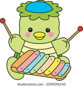 Mitologia japonesa kawaii Kappa adesivo bonito.
Fantástico mascote kappa japonês fantasma. Kappa tocando um instrumento tradicional