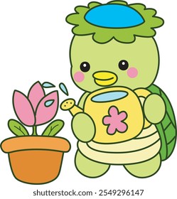 Mitologia japonesa kawaii Kappa adesivo bonito.
Fantástico mascote kappa japonês fantasma. Kappa regando a planta