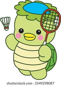 Mitologia japonesa kawaii Kappa adesivo bonito.
Fantástico mascote kappa japonês fantasma. Kappa jogando badminton