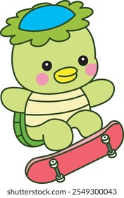 Mitologia japonesa kawaii Kappa adesivo bonito.
Fantástico mascote kappa japonês fantasma. Kappa jogando um skate