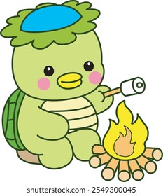 Kawaii japanese mythology Kappa sticker cute.
Cute kappa mascot ghost japanese. Kappa is camping and roasting the marshmallow in the fire place