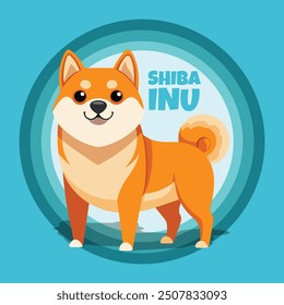 kawaii japanisch shiba inu Hund Maskottchen mit blauem Hintergrund Illustration.