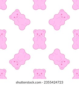 Kawaii jelly bears gummy. Cute pink character. Seamless pattern. 