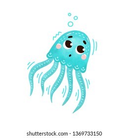 Kawaii сute jellyfish kid vector illustration