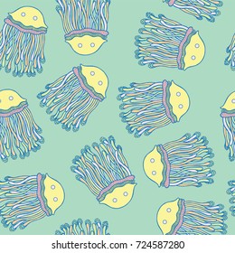 Kawaii jellyfish pattern, Cartoon medusa wallpaper