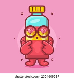 kawaii juice bottle character mascot with love sign hand gesture isolated cartoon in flat style design 